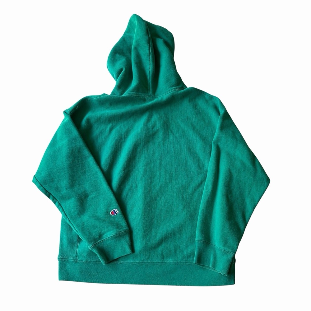 Vintage Champion Reverse Weave Green Hoodie Sweatshirt Size Medium M Patch Logo - Picture 2 of 8